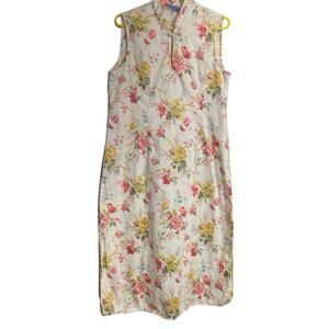 Pine Cone Hill Dress Womens L Ivory Floral Asian Inspire Sleeveless Cottagecore